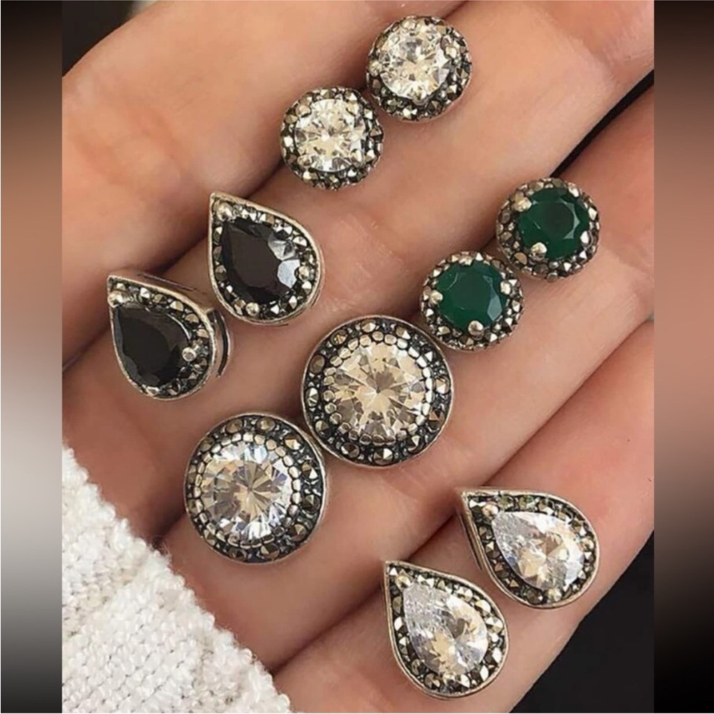 5 pair Rhinestone Stud Earrings set